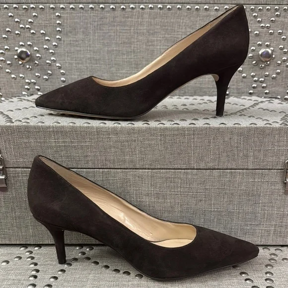 Nine West Margot Women's Kitten Heels Suede Brown Pumps - Picture 6 of 9